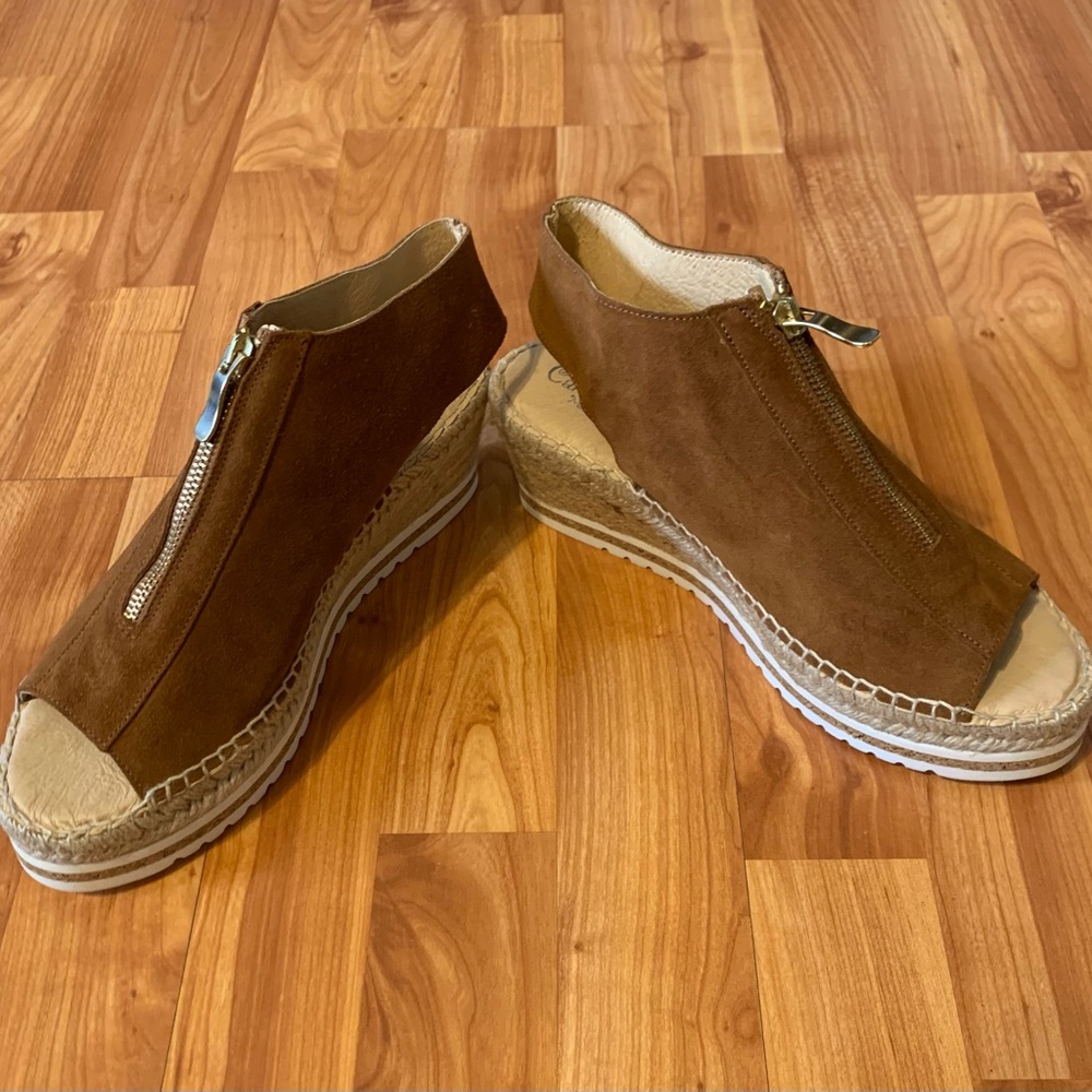 Carmen Saiz Women Brown Wedge Open Toe Espadrilles Sandals Size 40 EU/9.5 US